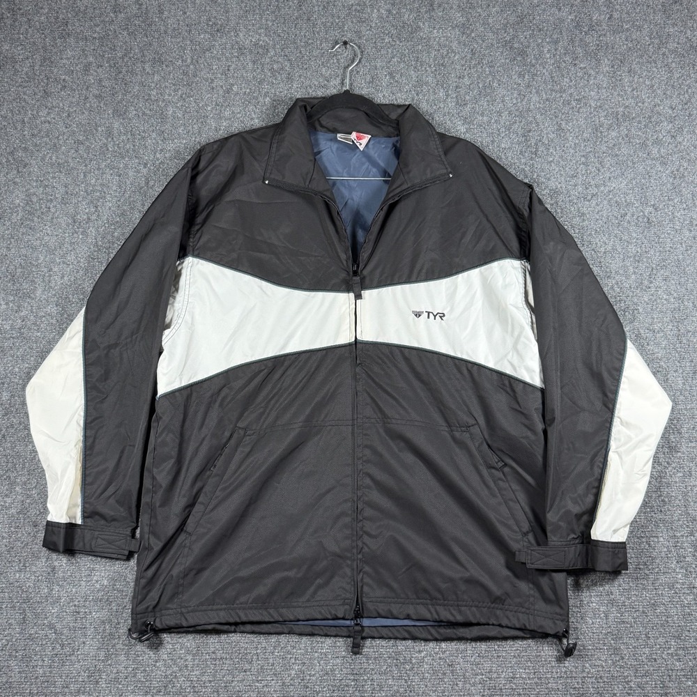 Vintage TYR Black White Nylon Zip Up Windbreaker Track Gym Jacket Mens Medium